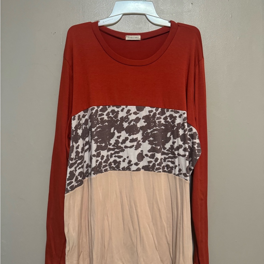 Orange and Brown Graphic Long Sleeve Blouse